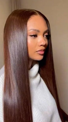 Single Hair Donor straight brown Wig HD