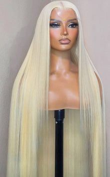 Glatte blonde Perücke mit Einzelhaarspender